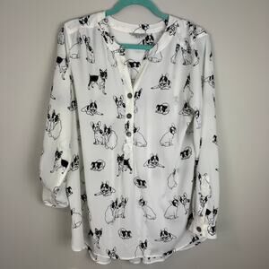 John Mark Women's French Bulldog Print Tunic Blouse Size Medium